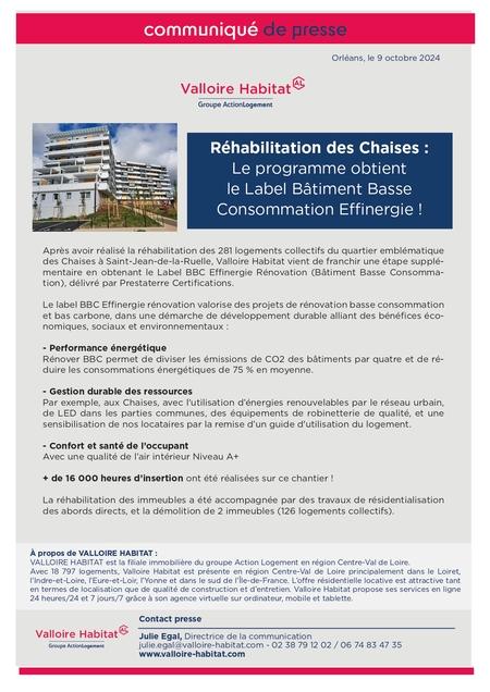 Réhabilitation des Chaises : Le programme obtient le Label Bâtiment Basse Consommation Effinergie !